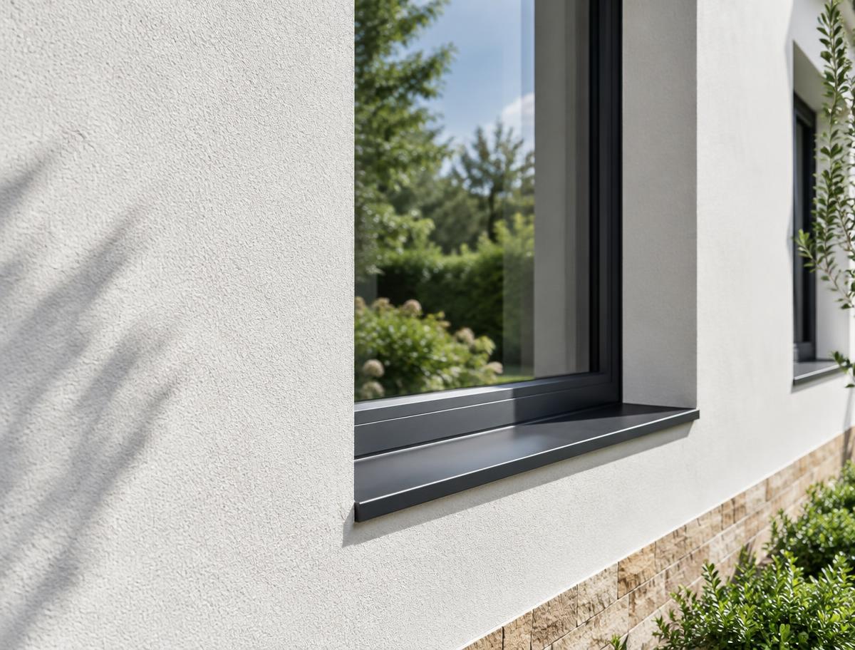 Precisely finished rendered wall and architectural window detailing